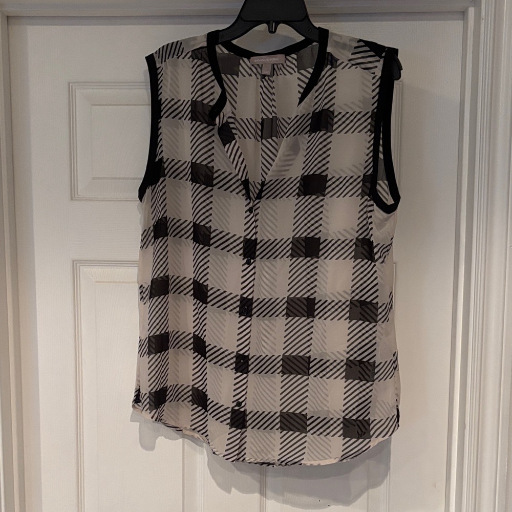 Banana Republic Black and Cream Plaid Blouse